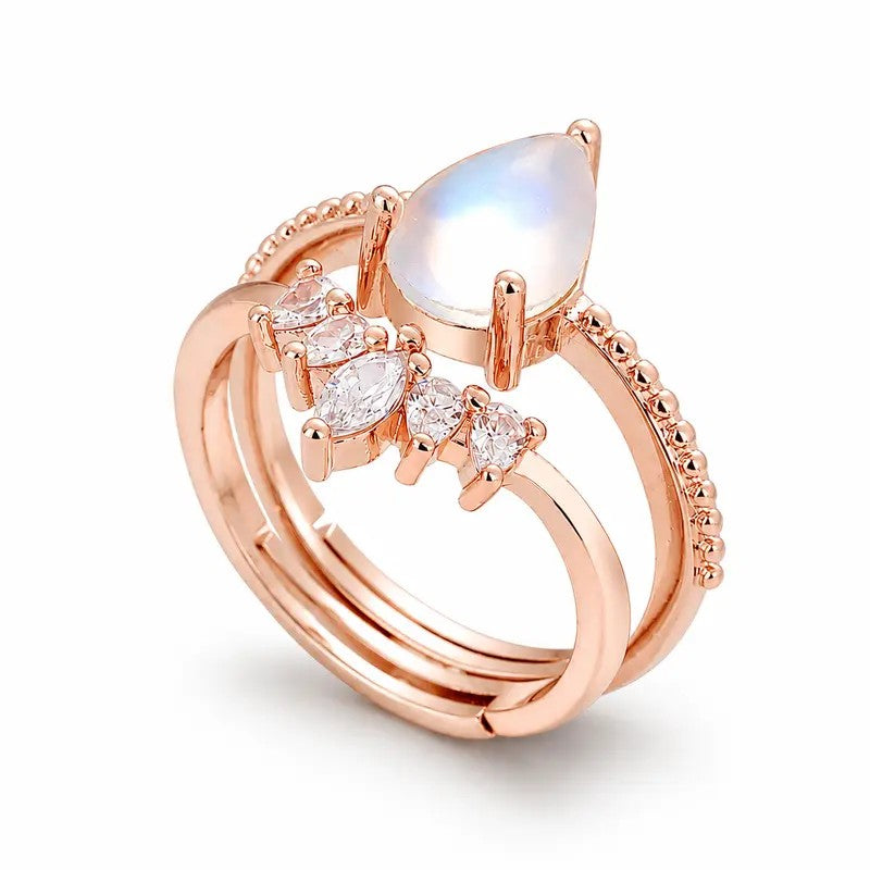 Elegant Teardrop Gemstone Stacking Ring Set