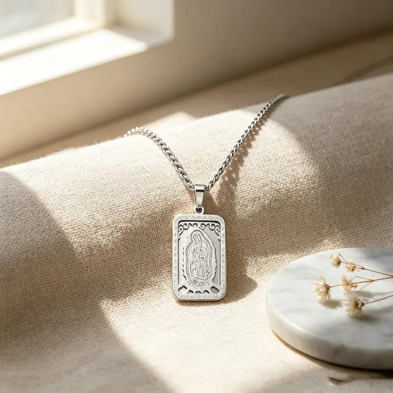Elegant Virgin Mary Rectangle Necklace