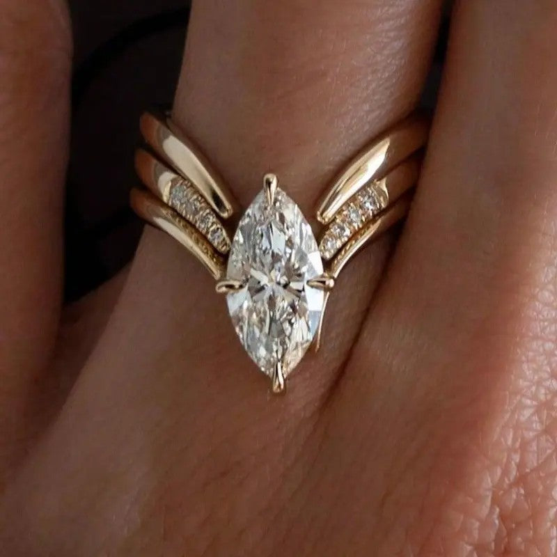 Elegant Marquise Split Band Ring Set