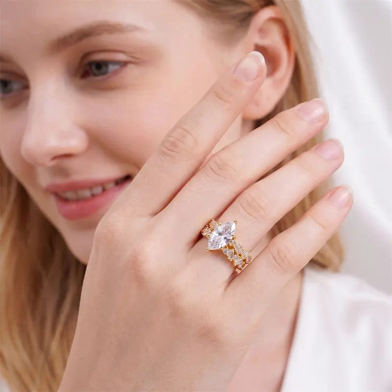 Elegant Marquise Gemstone Ring Set
