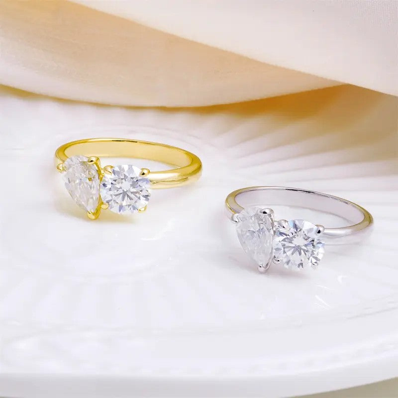 Elegant Two Stone Moissanite Ring