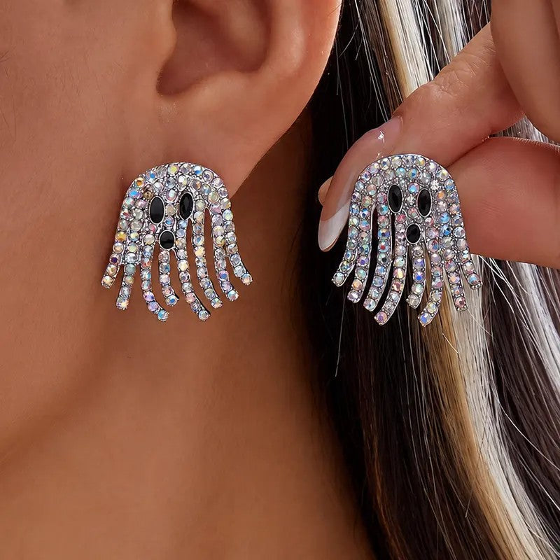 Whimsical Rhinestone Ghost Stud Earrings