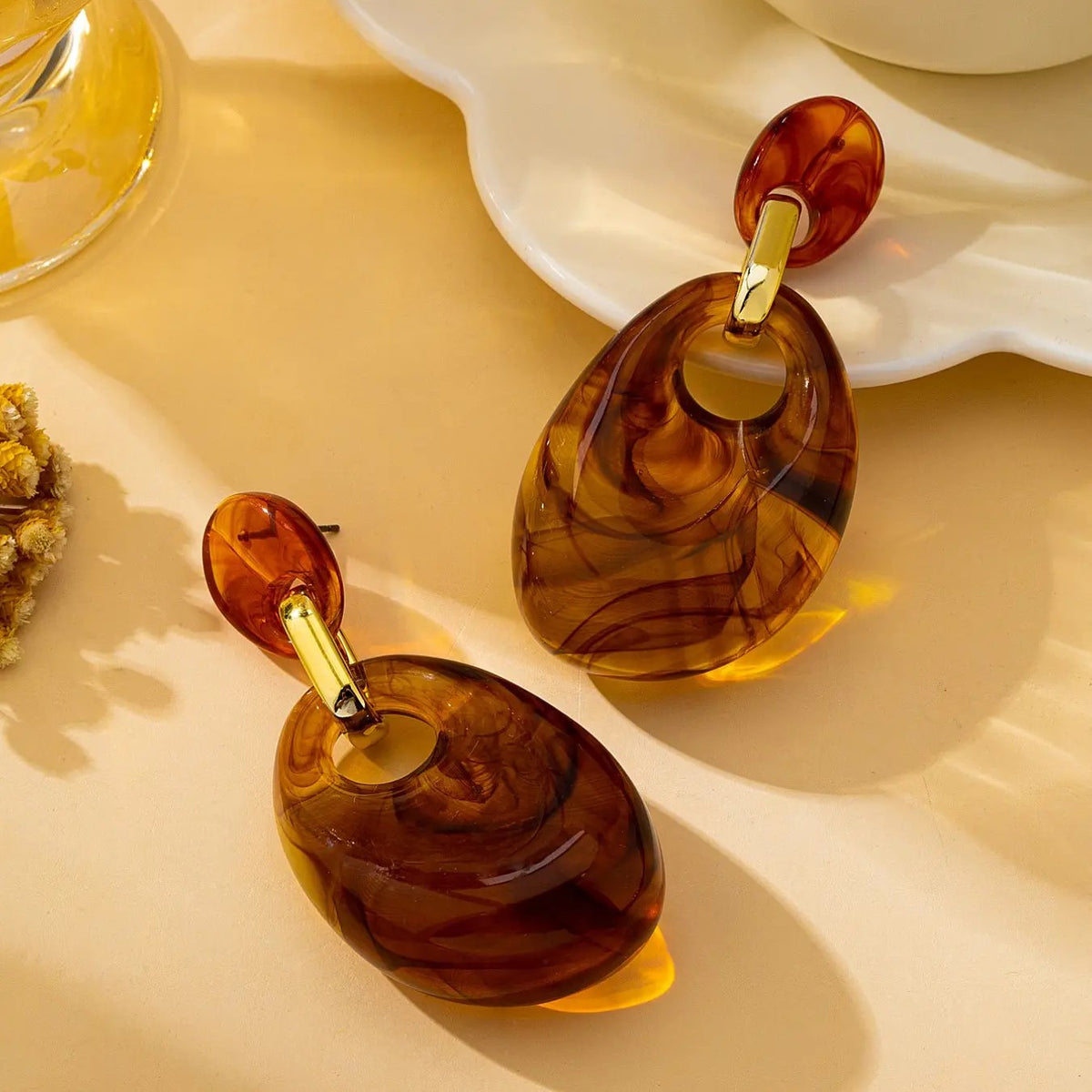 Elegant Geometric Amber Drop Earrings