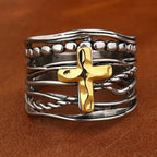 Boho Woven Cross Statement Ring