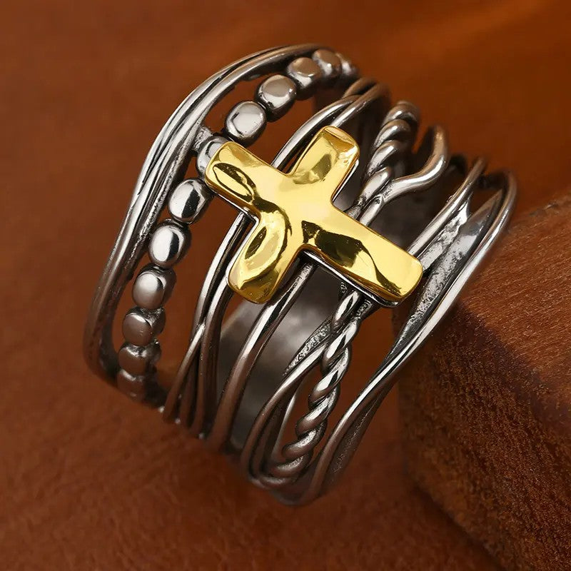Boho Woven Cross Statement Ring