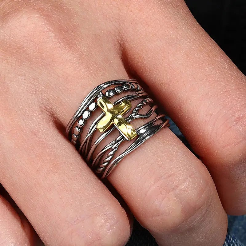 Boho Woven Cross Statement Ring