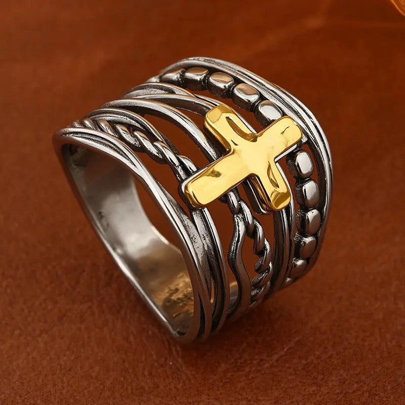 Boho Woven Cross Statement Ring