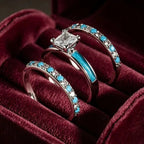 Southwestern Turquoise Princess Cut Ring Stack