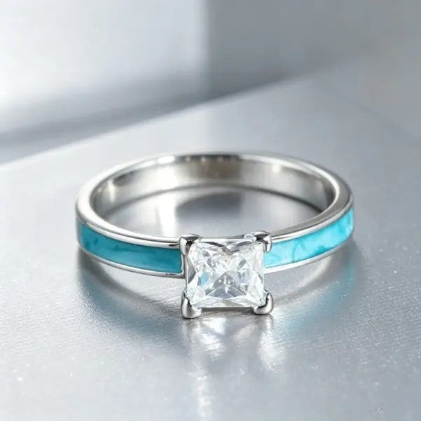 Southwestern Turquoise Princess Cut Ring Stack