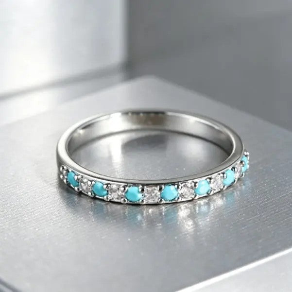 Southwestern Turquoise Princess Cut Ring Stack