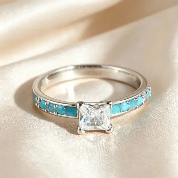 Southwestern Turquoise Princess Cut Ring Stack