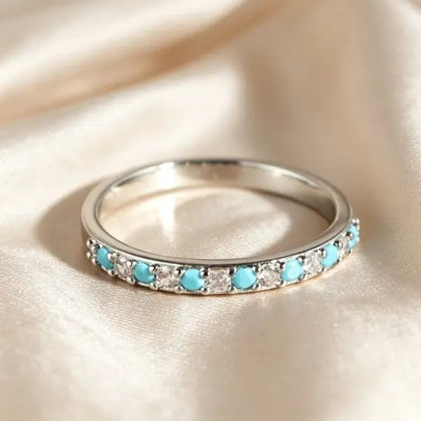 Southwestern Turquoise Princess Cut Ring Stack