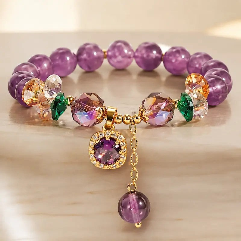 Vibrant Purple Bead Charm Bracelet
