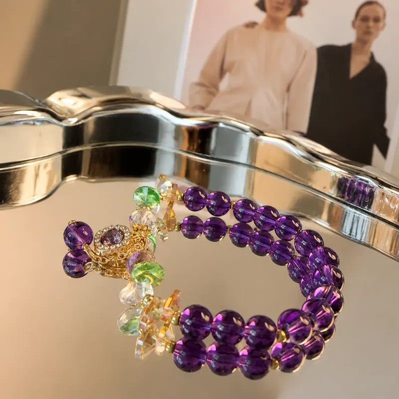 Vibrant Purple Bead Charm Bracelet