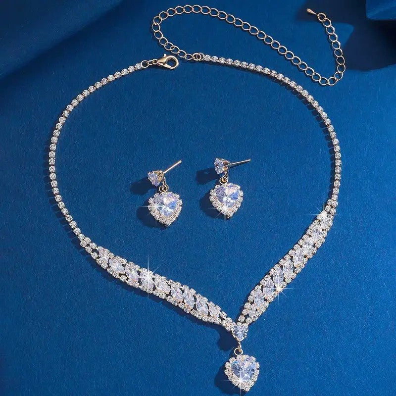 Elegant Heart Drop Jewelry Set