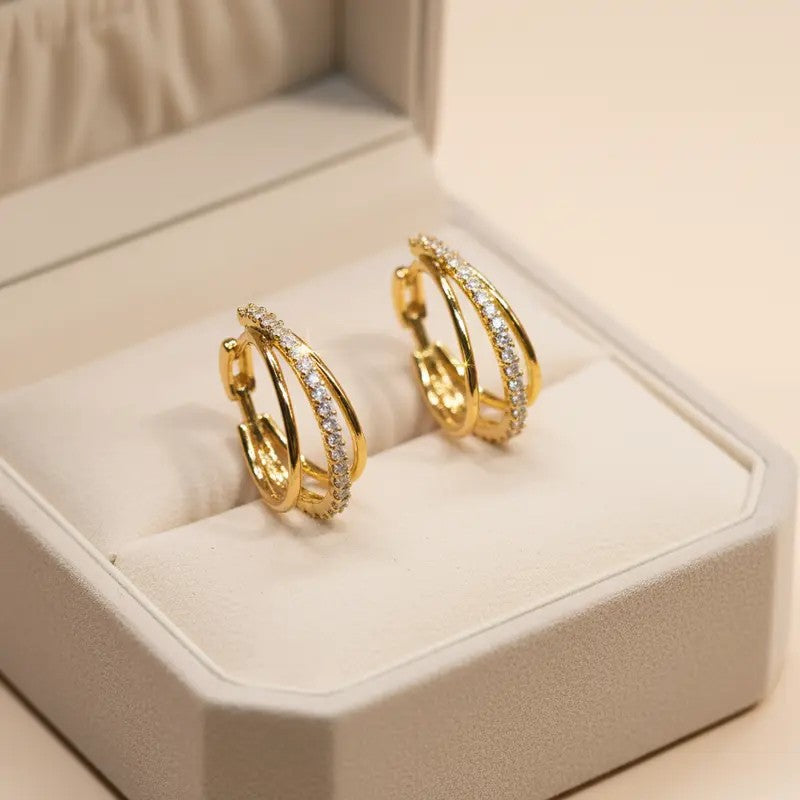 Geometric Pave Cross Huggie Earrings