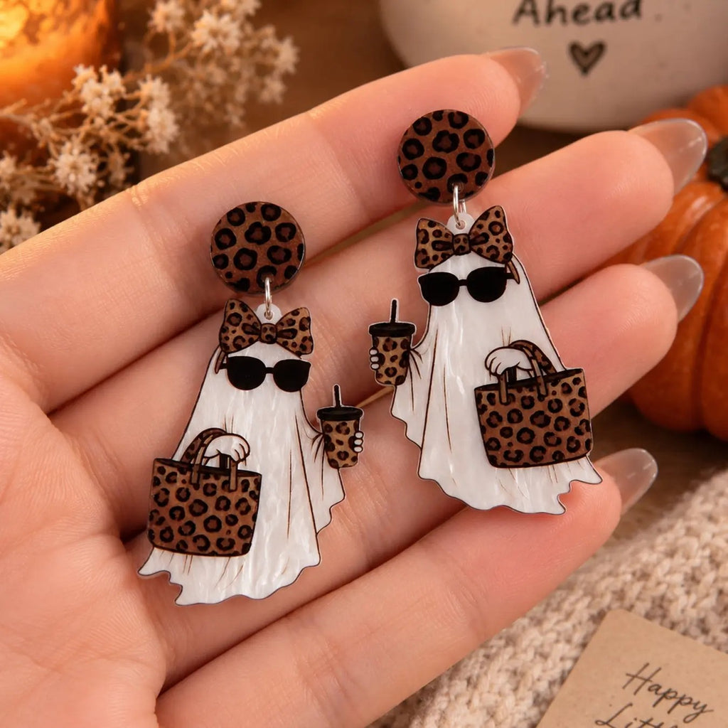 Whimsical Leopard Ghost Drop Earrings