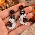 Whimsical Leopard Ghost Drop Earrings