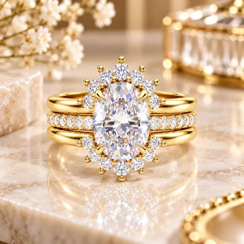 Regal Oval Halo Ring Set