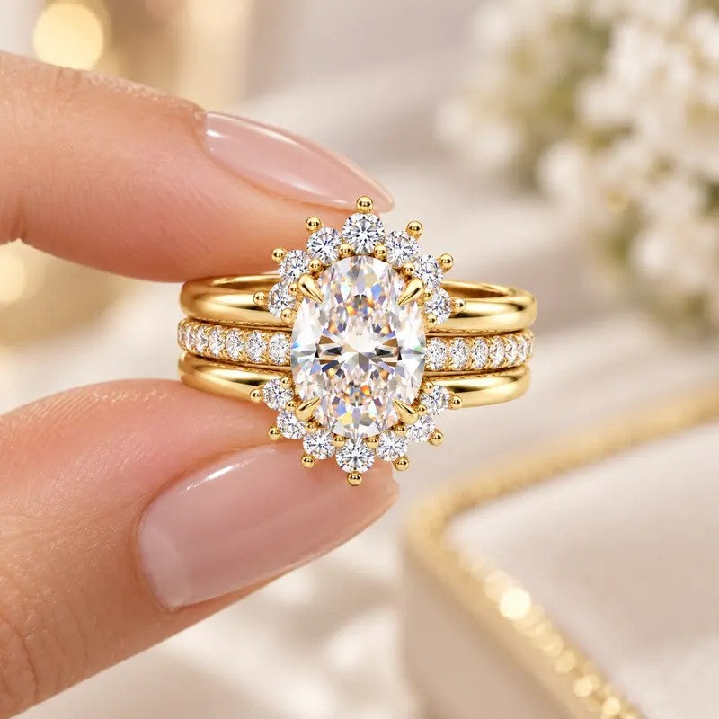 Regal Oval Halo Ring Set