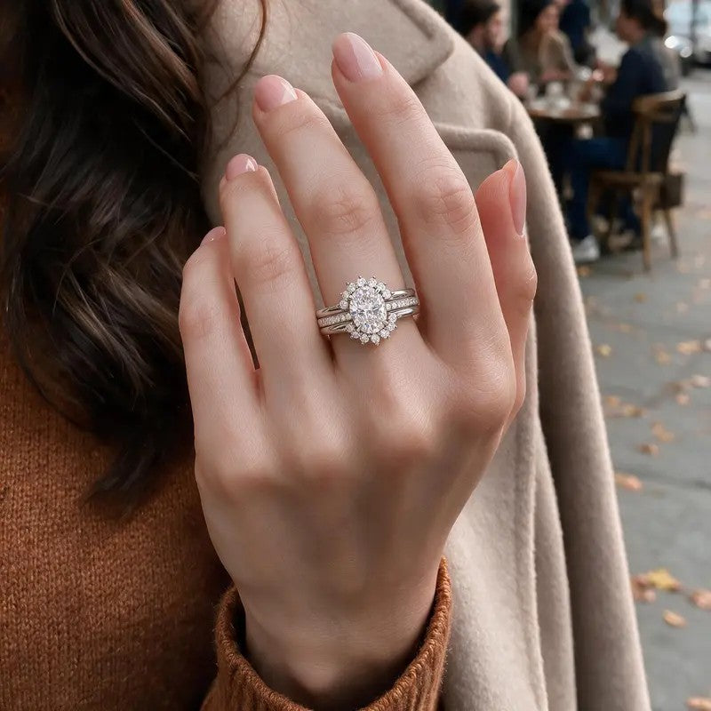 Regal Oval Halo Ring Set