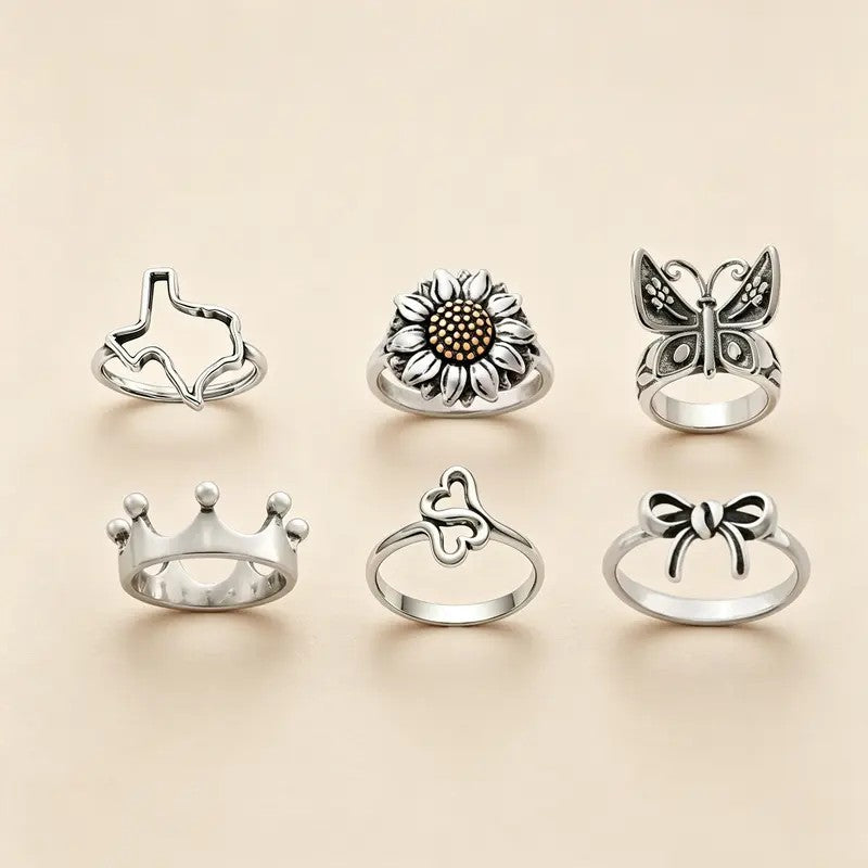 6pc Whimsical Motif Ring Set