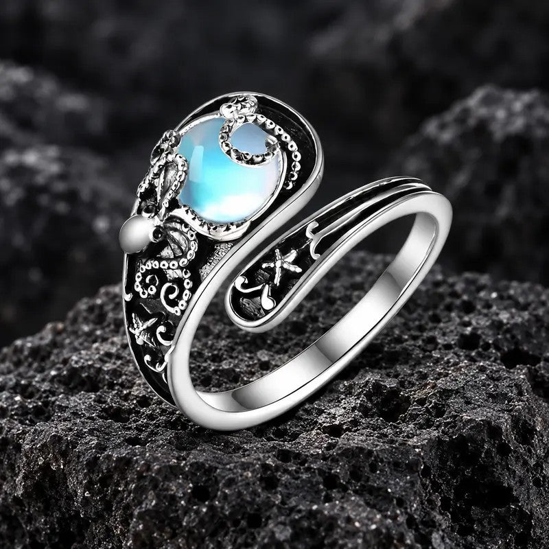 Whimsical Octopus Moonstone Ring
