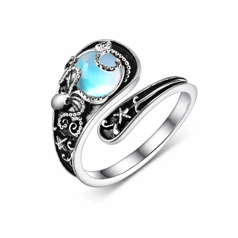 Whimsical Octopus Moonstone Ring