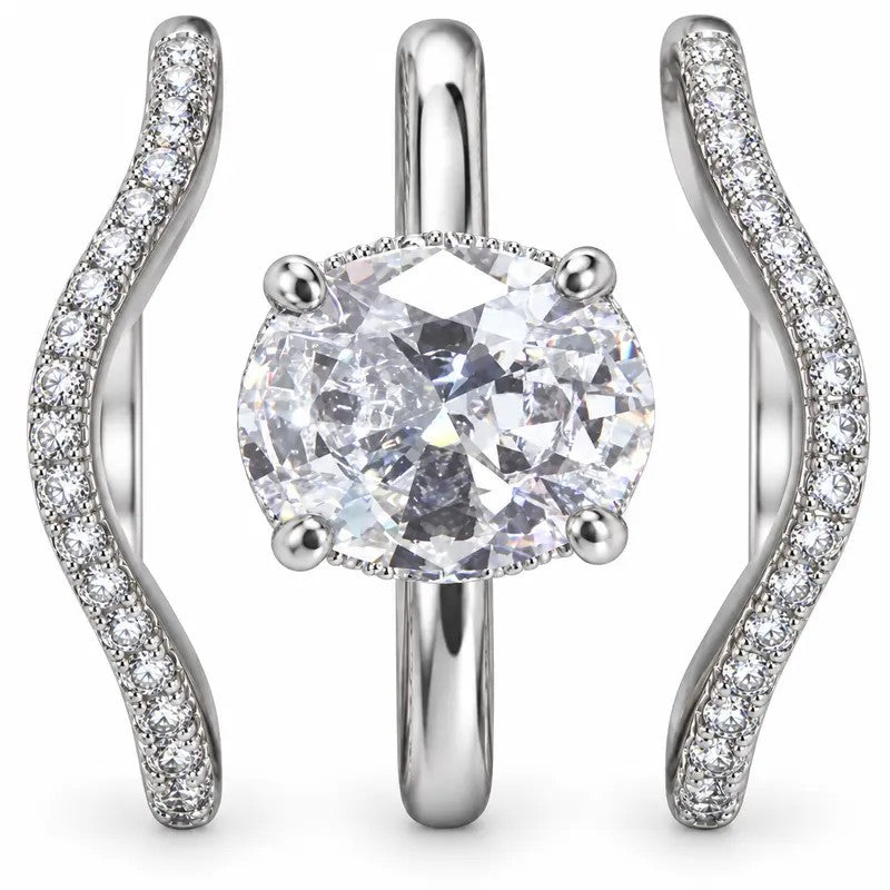 Elegant Oval Zircon Ring Set