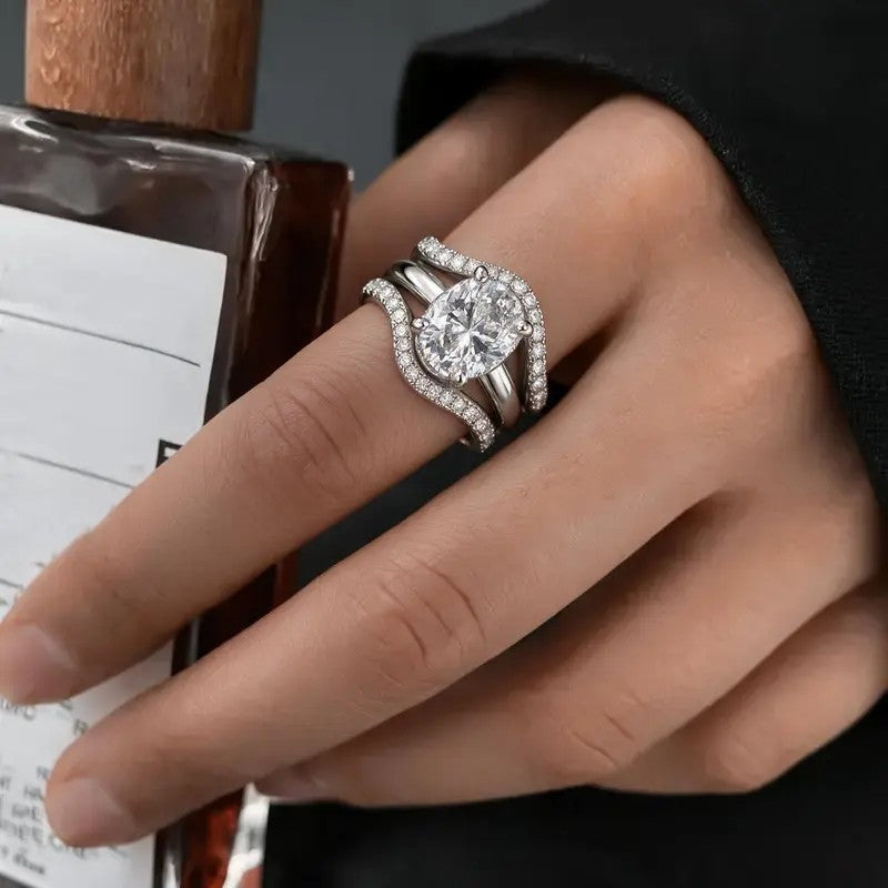 Elegant Oval Zircon Ring Set
