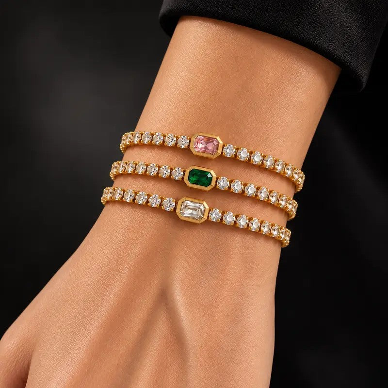 3pc Elegant Rectangle Gemstone Bracelet Set