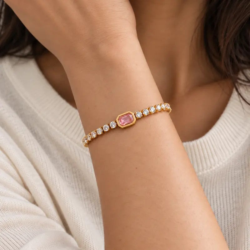 3pc Elegant Rectangle Gemstone Bracelet Set