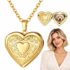 Engraved Floral Heart Locket Necklace