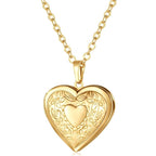 Engraved Floral Heart Locket Necklace