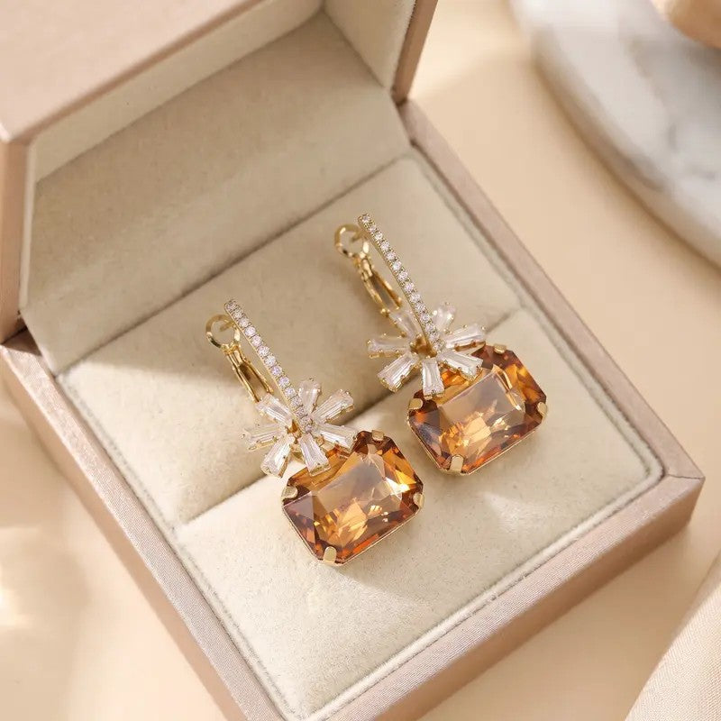 Geometric Flower Gemstone Drop Earrings