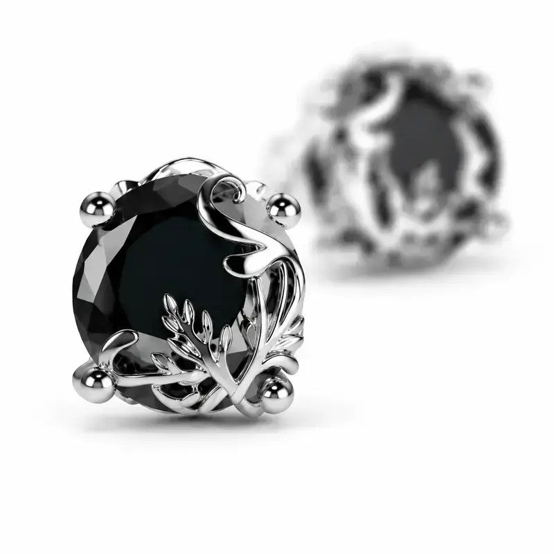 Gothic Floral Black Gemstone Stud Earrings