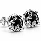 Gothic Floral Black Gemstone Stud Earrings