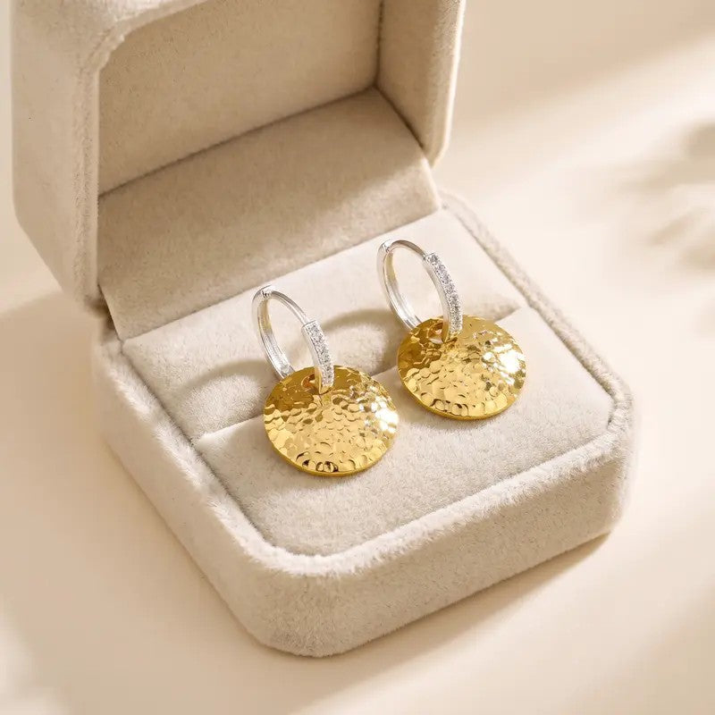 Elegant Textured Disc Huggie Earrings