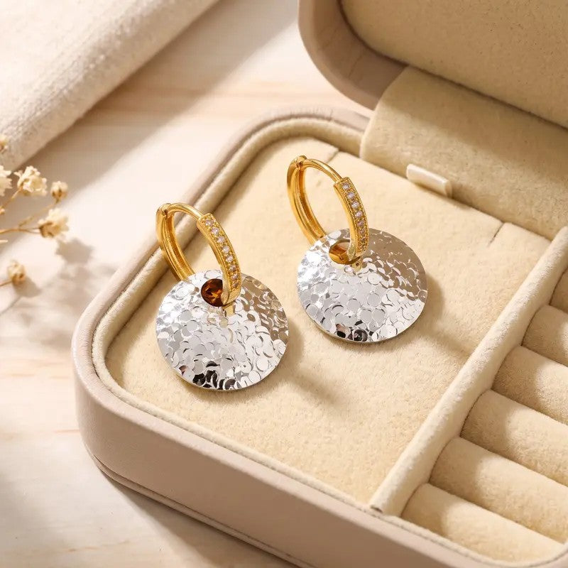 Elegant Textured Disc Huggie Earrings