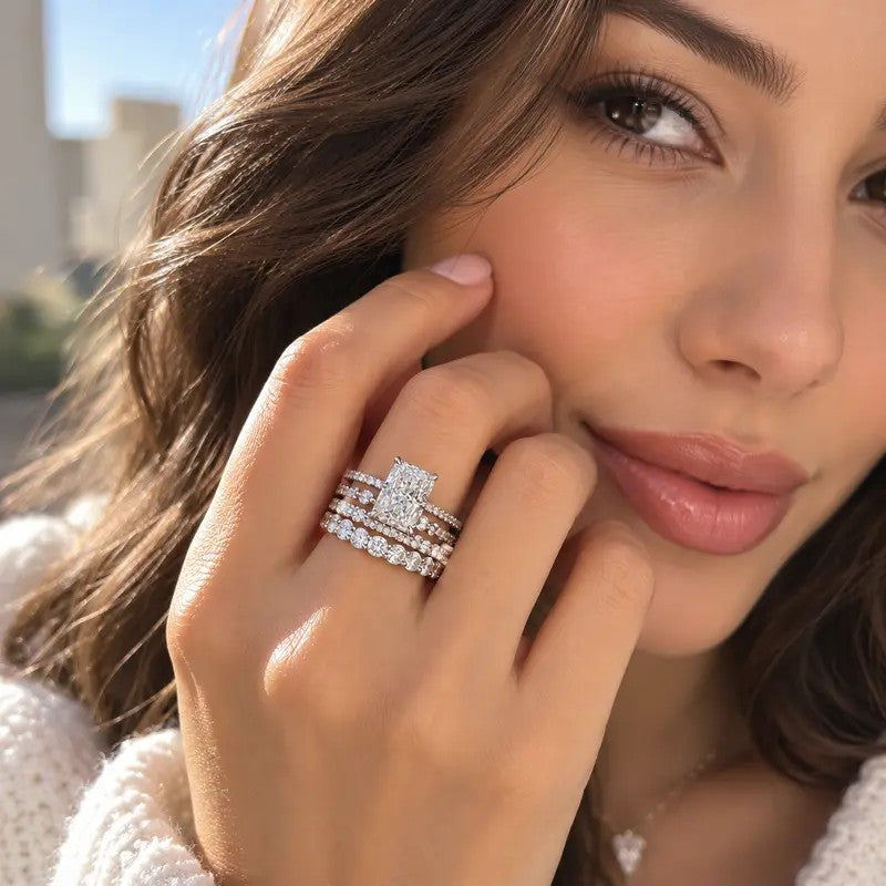 Elegant Radiant Cut Ring Stack