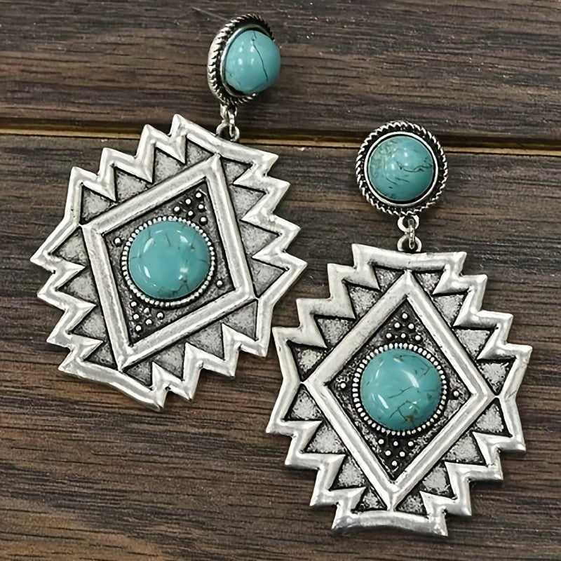 Geometric Turquoise Drop Earrings