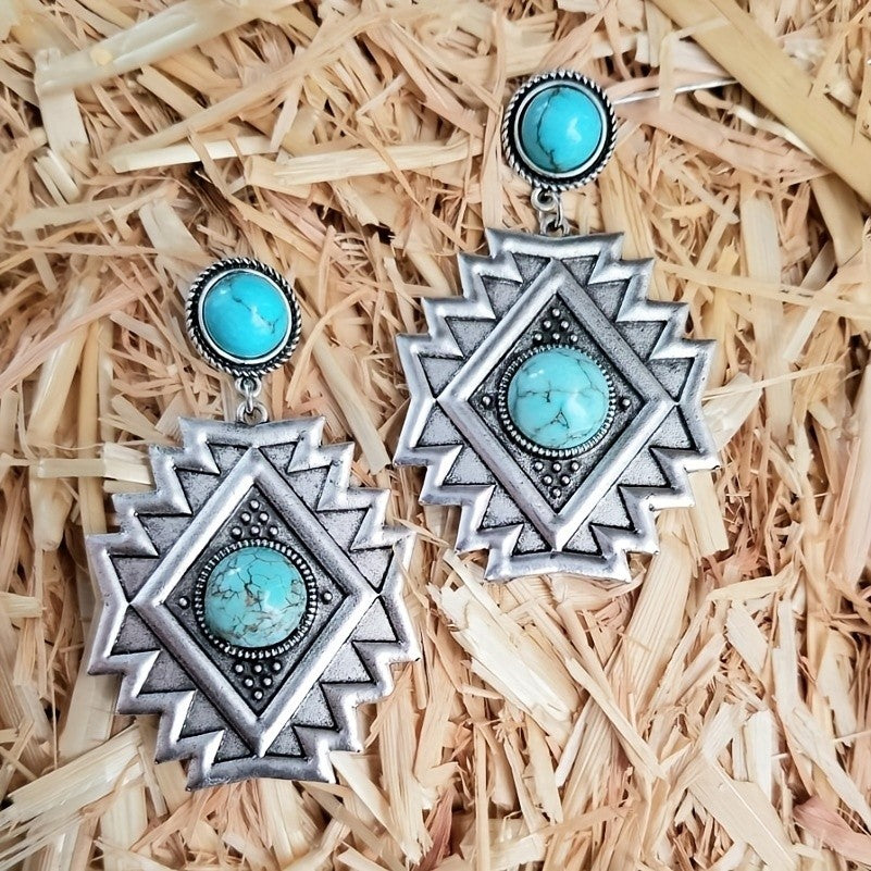 Geometric Turquoise Drop Earrings