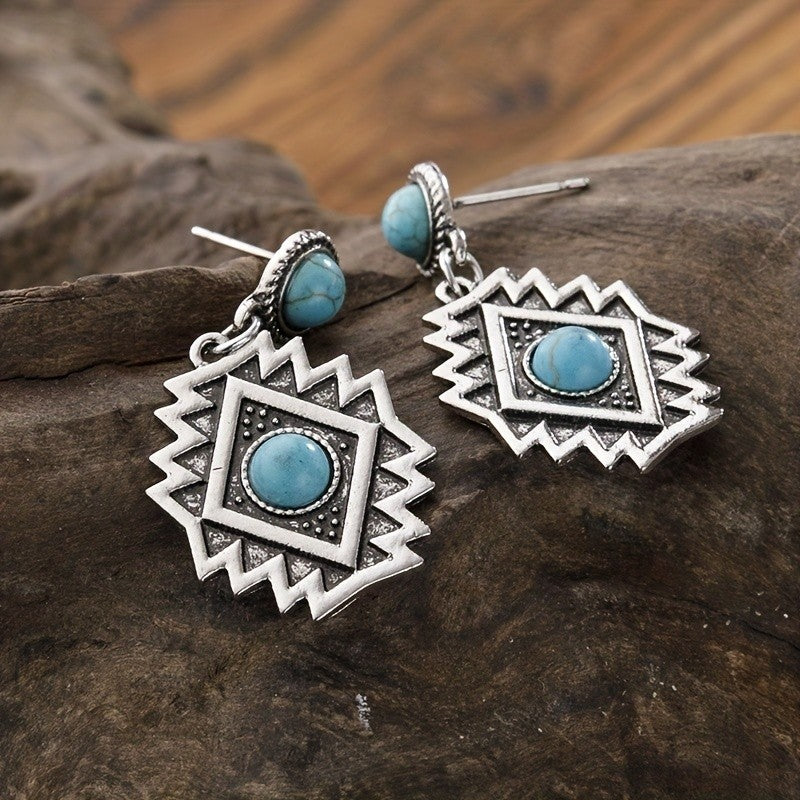 Geometric Turquoise Drop Earrings