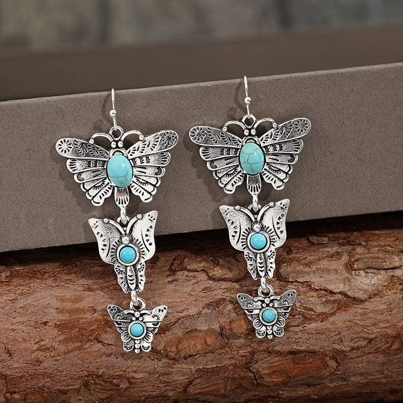 Whimsical Turquoise Butterfly Drop Earrings
