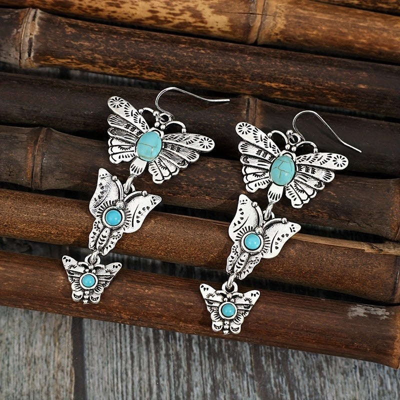 Whimsical Turquoise Butterfly Drop Earrings