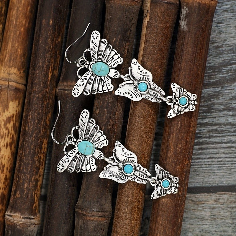 Whimsical Turquoise Butterfly Drop Earrings