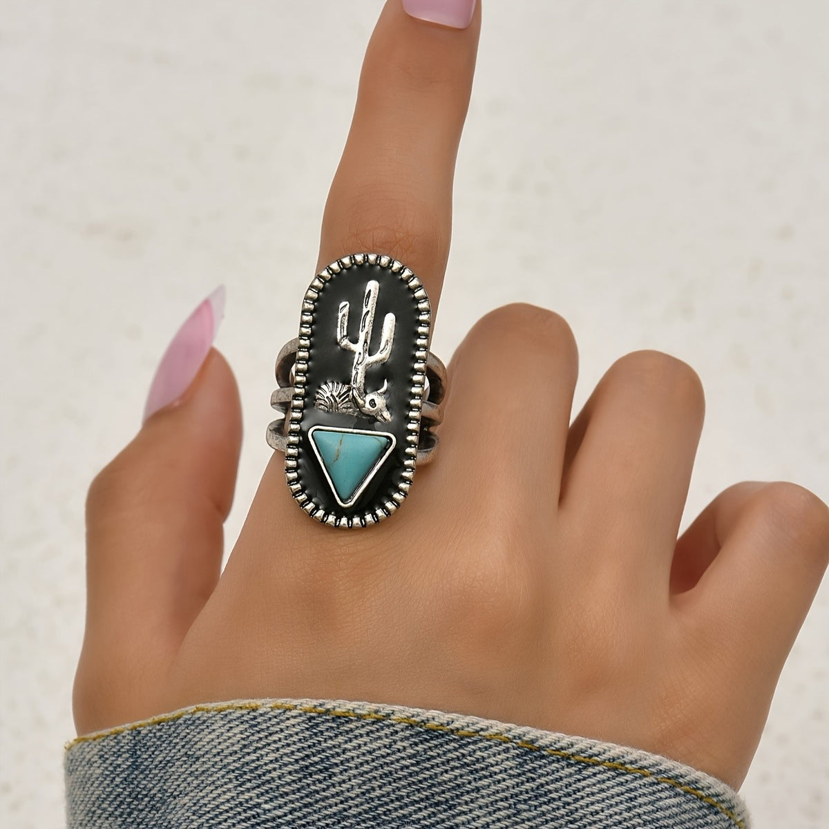 Boho Cactus Turquoise Statement Ring