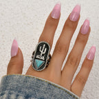 Boho Cactus Turquoise Statement Ring