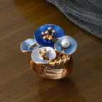 Whimsical Blue Enamel Flower Statement Ring