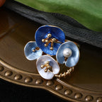 Whimsical Blue Enamel Flower Statement Ring